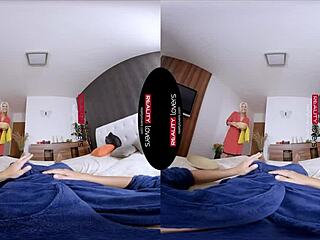 Virtual reality sex with a blonde cowgirl and her oiled booty