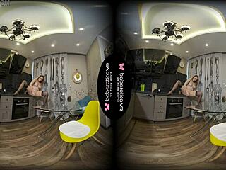 Erotic solo session of candy red in the kitchen with sex toys