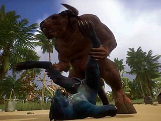 Furry yiff gets pounded by Minotuar's big gay cock in wild life video