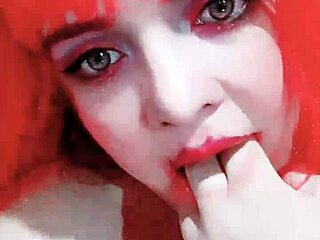 Argentinian girl practices seductive milk licks