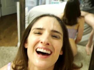 Petite Brunette Girlfriend Sucks Cock in Lingerie, Finishes with Tight Pussy for Cumshot