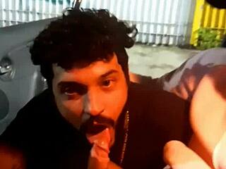 sucking and fucking bareback anal on the street as people pass by