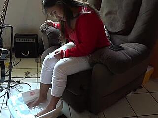 Asian foot worship in a foot fetish video