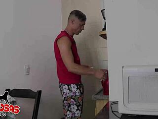 Teasing my stepfather in my nightgown while fetching water, flashing my little pussy