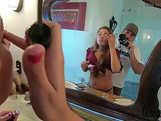 Big ass beauty gets a big cock pounding from a man in the mirror