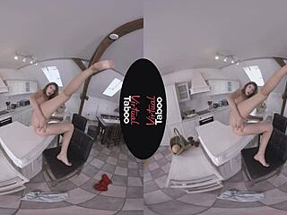 Shaved submissive reaches orgasm under dominant chef