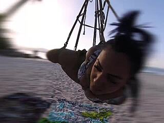 Lordshibarifloripa Rips Clothes Off Big Tits African Babe in Public Shibari