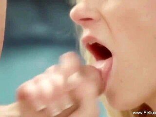 blonde and brunette give experienced blowjob with swallow