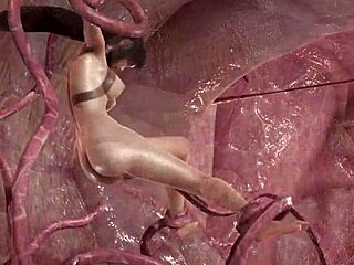 Тифа сражается с щупальцами монстра в диком аниме-бое, дрожа от страсти