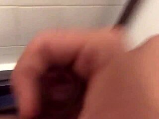 jerking big dick in bathroom for cumshot