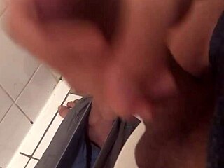 jerking big dick in bathroom for cumshot