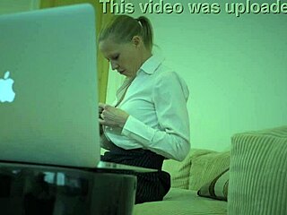 Secretary In Stockings Comes Home After A Long Day