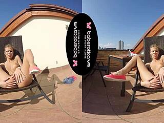 solo girl sarah kay masturbating and moaning in vr with toys, skinny body and small tits