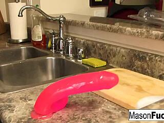 Mason Strokes His Cock In The Kitchen, Angry And Horny, Showing Off His Tattooed Ass And Big Tits.