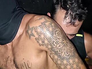 three guys fuck in brazilian gay club darkness
