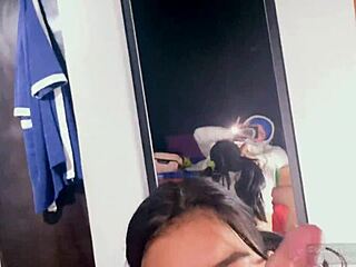 morena latina blowjob no hands mirror