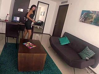 Latina secretary masturbates in office