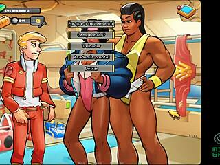 Black wrestlers get ready for space rescue in adult game