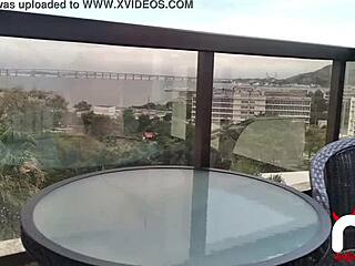 big black cock fucks young brunette on balcony for all to see