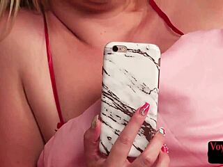 Busty Blonde MILF In Nightgown Watches Guy Wank On Her!