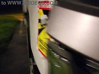 Surprised by Truck Driver on Highway Parking Lot Getting Ass Fucked and Cum on Tits