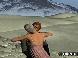 3D kreslená holka líže kundičku v pozici 69 před venkovním hardcore souložením