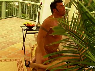 Oh, that brunette's blowjob leads to deepthroat and balcony fucking!