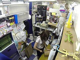 3p with Japanese girl with big tits in workplace