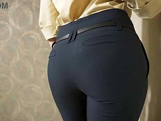 Идеальная азиатская попка дразнит в обтягивающих рабочих штанах