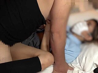 Masked amateur black gal cabaret girl masturbates before creampie in individual shoot.