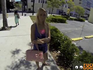 Blonde amateur picked up for sex rides cock for cash in pov