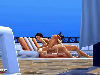 Jade Rosa in Passionpool Sims 4, getting that cumshot by the pool