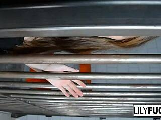 Lily feels aroused fingering her wet pussy in jail detention