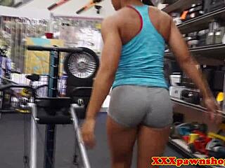 Ebony Babe Sweats Hard in Hidden Cam Workout for Pawnbrokers' Eyes