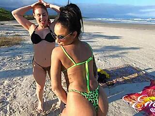 Beach exhibitionism with pocahontas and lolah