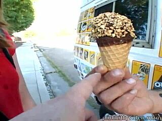 beau marie bangs her mouth with ice cream before hardcore sex