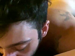 Latina couple enjoys sucking and massaging hairless big cock