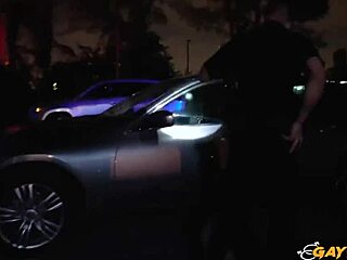 Two Gay Cops Suck and Ride Big Black Cock Outdoors