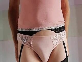 Sissy in pantyhose wears anal plug for intense assfucking session