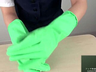 latex gloves handjob turns into wild asian fetish play