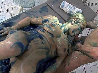 Blue films present: A bareback face fucking scene with a waxed submissive