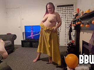 Bbw swallows cock, cum on big tits