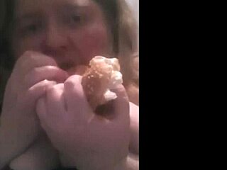 Watch Hungry Big Tittie BBW Hog Eating Messy Cheeseburger