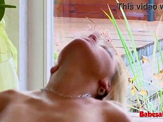 Blonde babe gets rough facial on slutty boobs