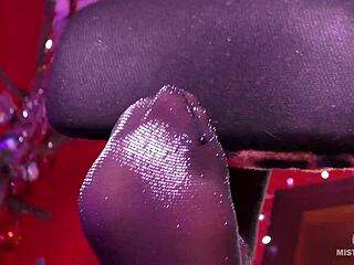 aching for mistress's sexy feet in lurex pantyhose close-up