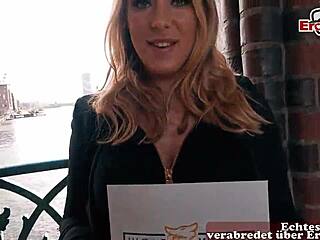 german big tits slut does intense blind date casting on street