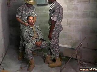 Handsome fitness models give blowjob to black boy's dick in underwear.