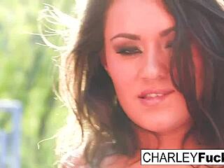 charley chase, the brunette pornstar, masturbates nude showing her big tits and ass.