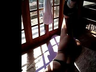 Athletic latina teen works out in panties for neighbor