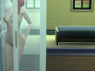 girl explores her body around the house